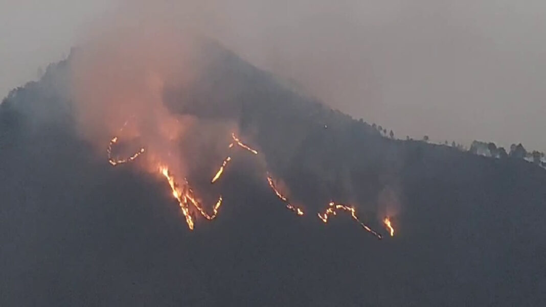 उत्तरकाशी मुख्यालय के शीर्ष पर स्थित वरुणावत पर्वत पर लगी आग