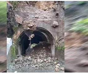 केदारनाथ और केदारघाटी को जोड़ने वाली पुरानी सुरंग के बाहरी तरफ भूस्खलन
