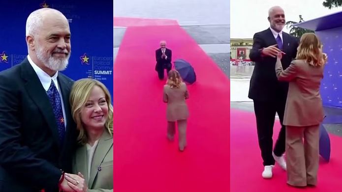 जॉर्जिया मेलोनी के सामने घुटनों पर बैठे अल्बानिया के पीएम, रेड कार्पेट पर किया स्वागत