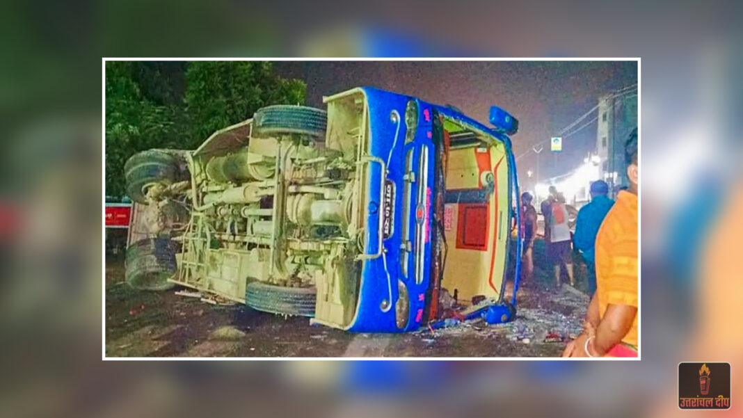 मध्य प्रदेश में भीषण सड़क हादसा: गरोठ-उज्जैन फोरलेन पर टायर फटने से पलटी तेज रफ्तार बस, 40 यात्री घायल