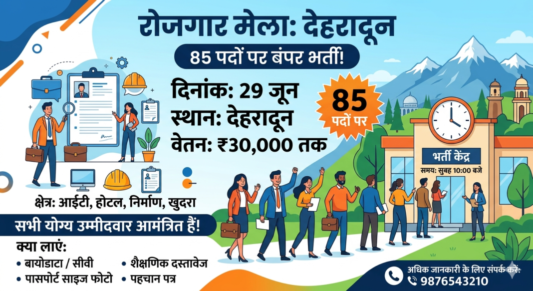 रोजगार मेला: देहरादून में 29 जून को 85 पदों पर भर्ती, मिलेगा 30,000 रुपये तक वेतन रोजगार मेला: देहरादून में 29 जून को 85 पदों पर भर्ती, मिलेगा 30,000 रुपये तक वेतन