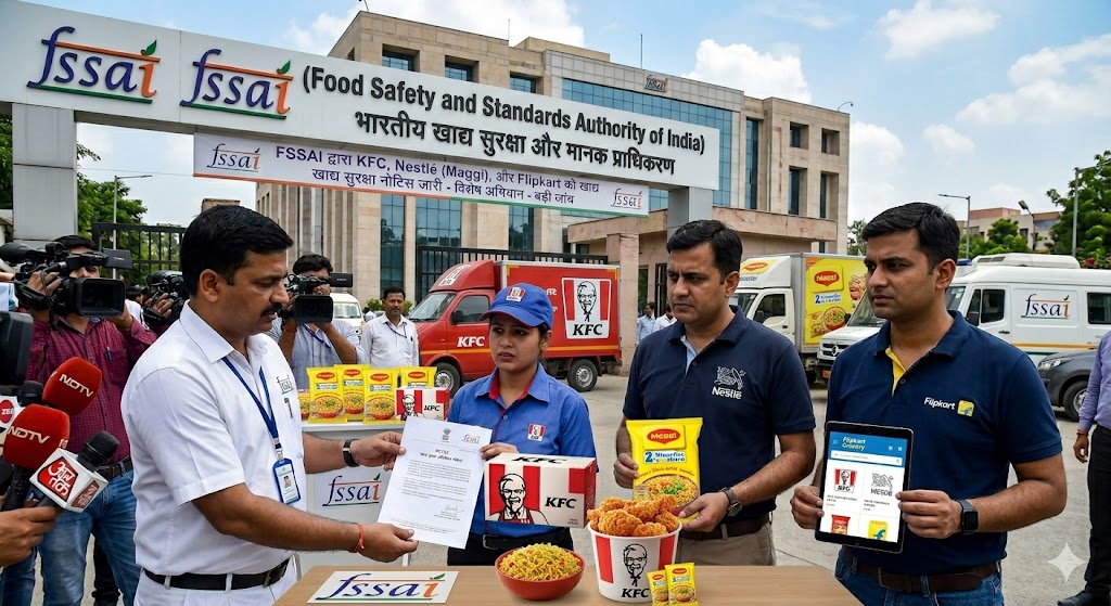 FSSAI ने KFC, Nestlé और Flipkart को जारी किए नोटिस, भोजन सुरक्षा पर बढ़ी जांच FSSAI ने KFC, Nestlé और Flipkart को जारी किए नोटिस, भोजन सुरक्षा पर बढ़ी जांच