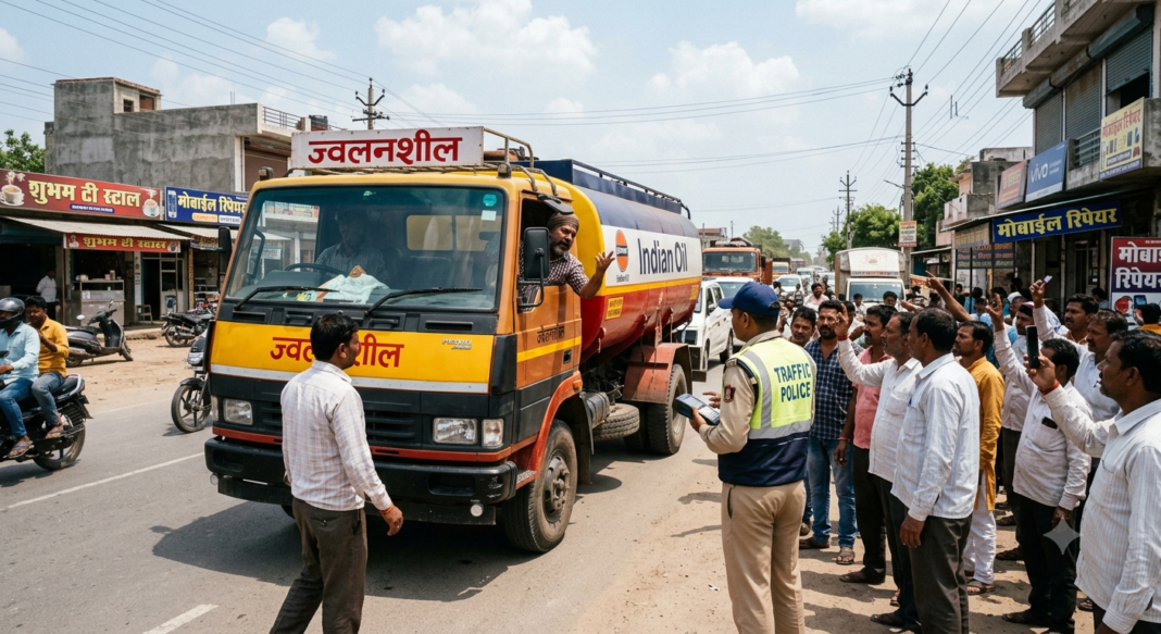 पेट्रोल टैंकर का चालान करने पर मचा बवाल पेट्रोल टैंकर का चालान करने पर मचा बवाल