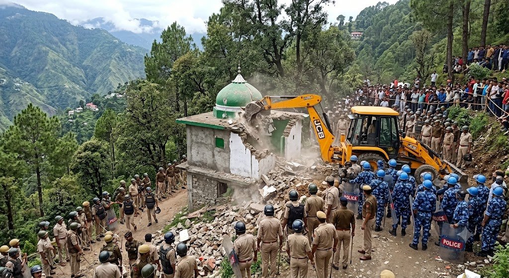 मसूरी में अवैध मजार पर कार्रवाई, भारी पुलिस बल की मौजूदगी में ध्वस्तीकरण मसूरी में अवैध मजार पर कार्रवाई, भारी पुलिस बल की मौजूदगी में ध्वस्तीकरण