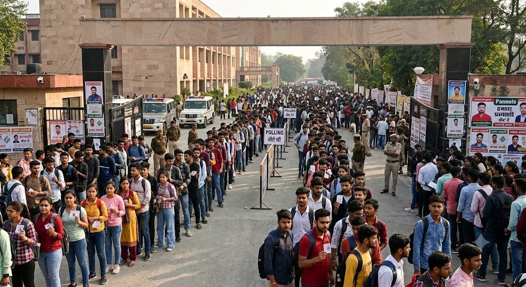 एमबीपीजी में छात्रसंघ चुनाव की सरगर्मी तेज, 12 हजार से अधिक छात्र करेंगे मतदान एमबीपीजी में छात्रसंघ चुनाव की सरगर्मी तेज, 12 हजार से अधिक छात्र करेंगे मतदान