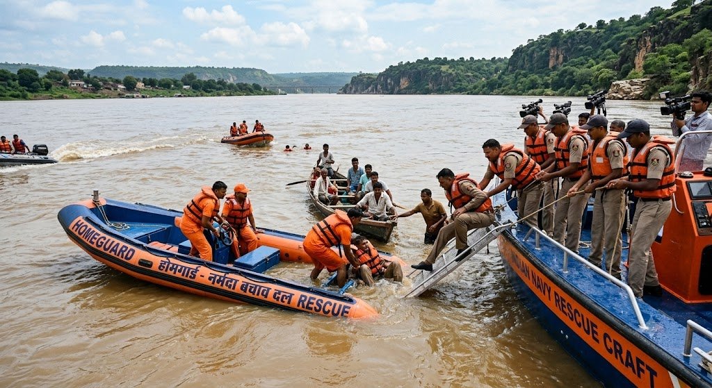 नर्मदा में डूबी होमगार्ड की मोटरबोट, 15 जवान थे सवार; सभी सुरक्षित नर्मदा में डूबी होमगार्ड की मोटरबोट, 15 जवान थे सवार; सभी सुरक्षित