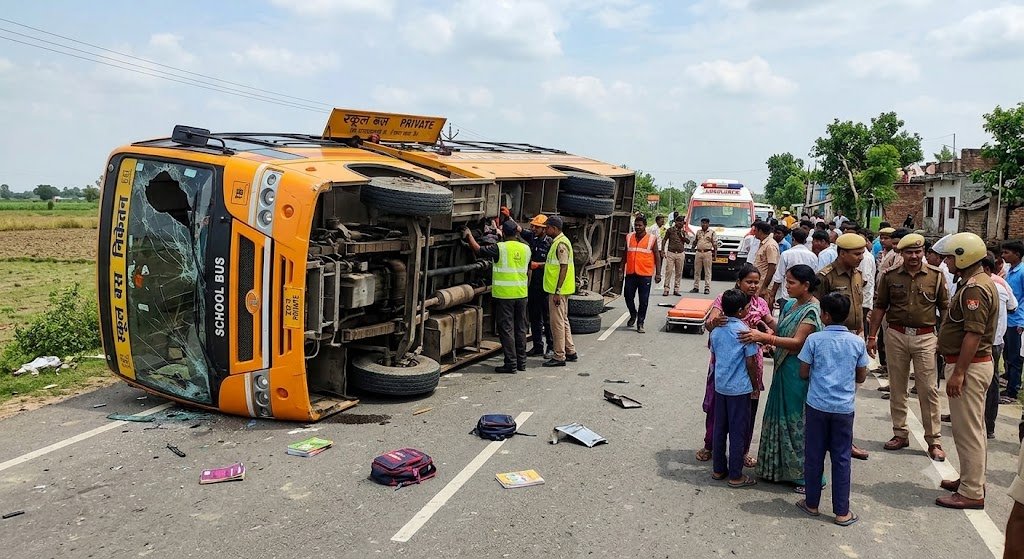 होशियारपुर में बच्चों से भरी स्कूल बस पलटी, कई छात्र घायल होशियारपुर में बच्चों से भरी स्कूल बस पलटी, कई छात्र घायल